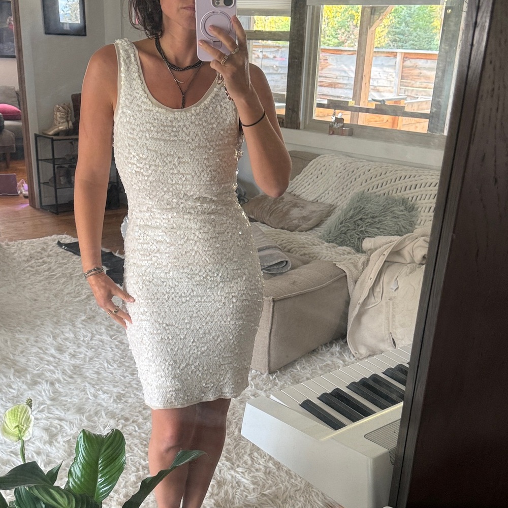 BCBGMaxAzria White Sequin Mini Dress
